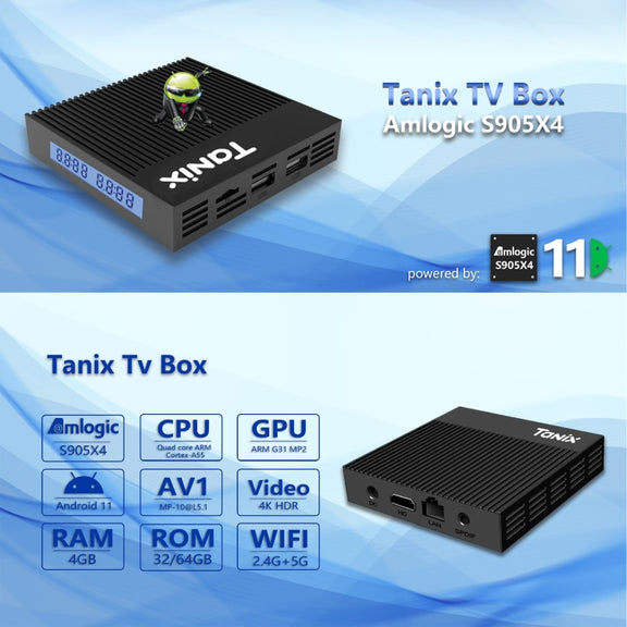 Tanix X4 Android 11 Smart TV Box, Amlogic S905X4 Quad Core, 4GB+32GB, Dual Wifi, BT(UK Plug)