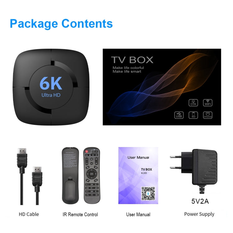 6K UHD Smart TV Box, Android 10.0, Allwinner H616 Quad Core, 2GB+8GB,UK Plug