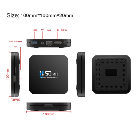 H50 Mini 4K Smart Network TV Box, Android 10.0, RK3318 Quad Core, 2GB+32GB, US Plug