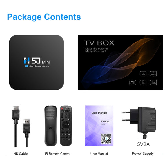 H50 Mini 4K Smart Network TV Box, Android 10.0, RK3318 Quad Core, 2GB+32GB, UK Plug