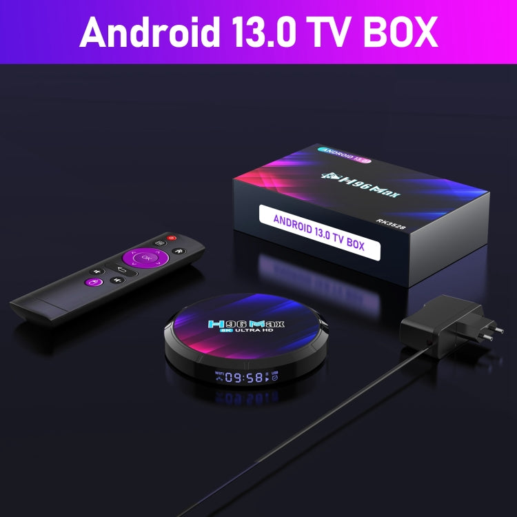 H96 Max 8K Ultra HD Smart TV Box Android 13.0 Media Player with Remote Control, RK3528 Quad-Core, 2GB+16GB(US Plug)