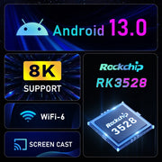 H96 Max 8K Ultra HD Smart TV Box Android 13.0 Media Player with Remote Control, RK3528 Quad-Core, 4GB+32GB(UK Plug)