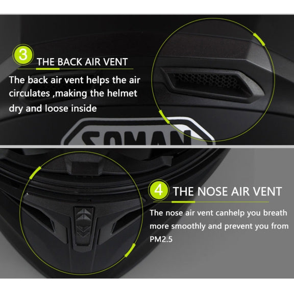 Soman 955 Skyeye Motorcycle Full / Open Face Bluetooth Helmet Headset Full Face, Supports Answer / Hang Up Calls(Black Green)