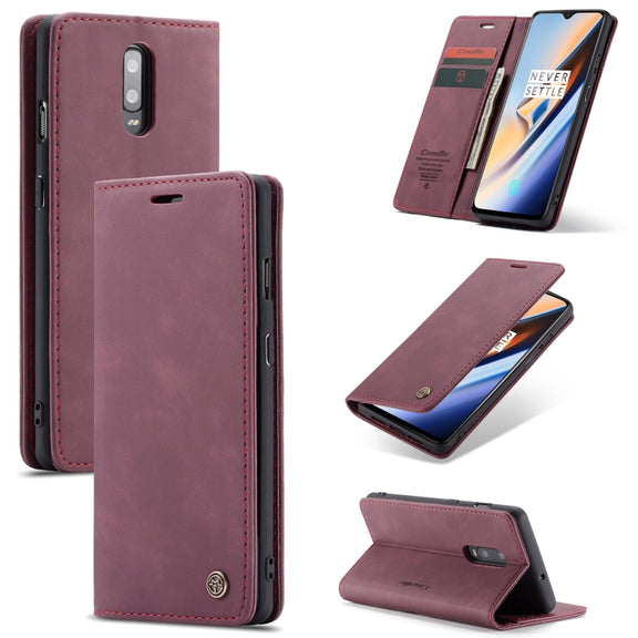 CaseMe-013 Multifunctional Horizontal Flip Leather Case with Card Slot & Holder for Galaxy M20(Wine Red)
