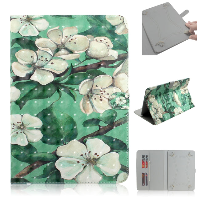 3D Colored Drawing Universal Horizontal Flip Leather Case, with Holder & Card Slot & Wallet for 10 inch Tablet PC(Watercolor Flower)