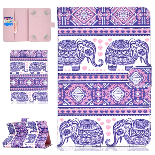 Colored Pattern Drawing Horizontal Flip PU Leather Case with Three-folding Holder for 10 inch Tablet PC(Totem elephants)
