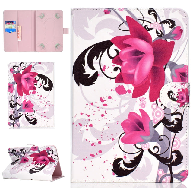 Colored Pattern Drawing Horizontal Flip PU Leather Case with Three-folding Holder for 10 inch Tablet PC(Flower)