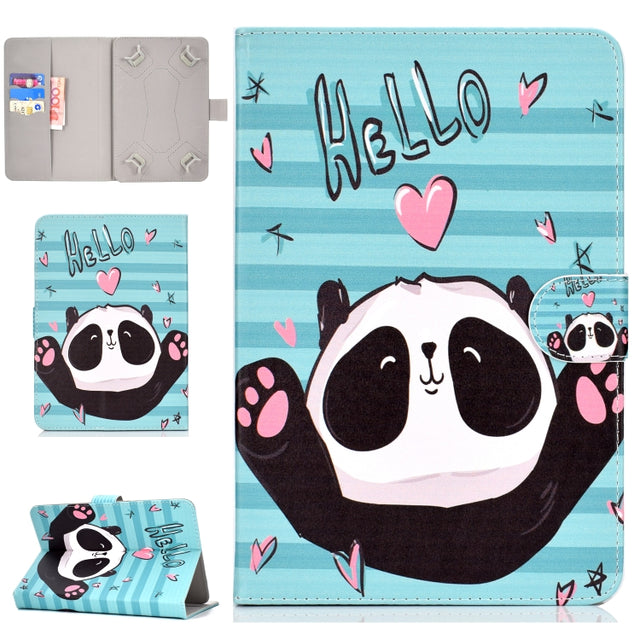 Colored Pattern Drawing Horizontal Flip PU Leather Case with Three-folding Holder for 10 inch Tablet PC(Lovely panda)