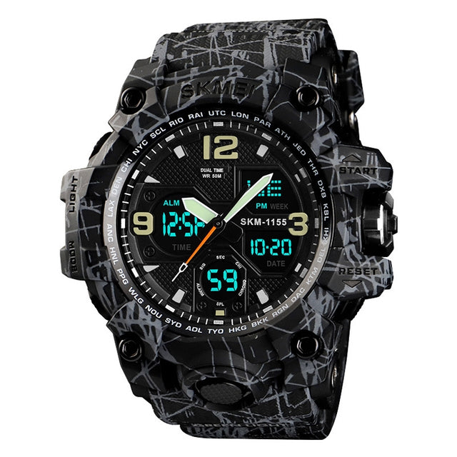 SKMEI 1155B Multifunctional Men Outdoor Sports Noctilucent Water-resistant Large Dial Wrist Watch(Grey Black)