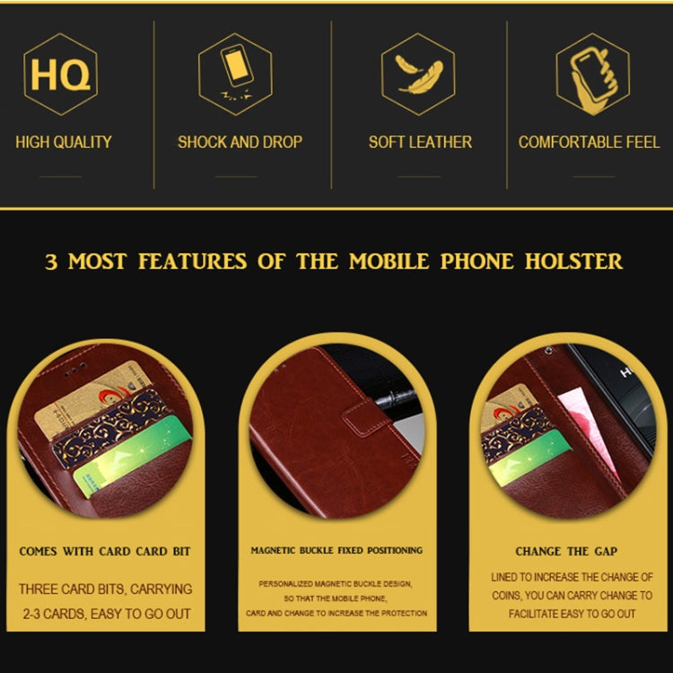 For HTC Desire 20+ idewei Crazy Horse Texture Horizontal Flip Leather Case with Holder & Card Slots & Wallet(Brown)