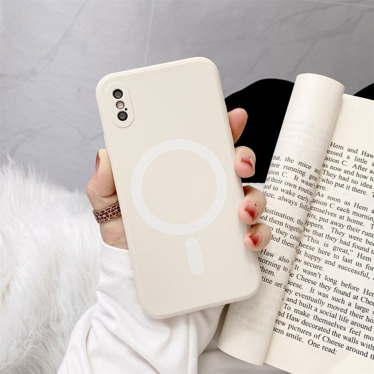 For iPhone X / XS Liquid Silicone Full Coverage Shockproof Magsafe Case(Beige)
