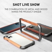 For iPhone 12 / 12 Pro R-JUST Metal + Wood Frame Protective Case