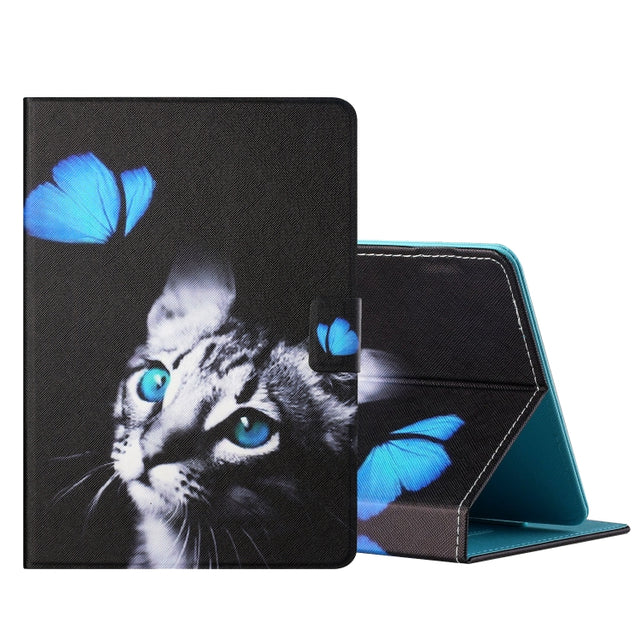 For 10 inch Tablet PC Universal Colored Drawing Horizontal Flip Leather Case with Holder & Card Slots(Butterfly Cat)