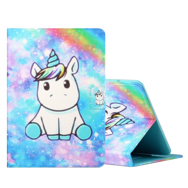 For 10 inch Tablet PC Universal Colored Drawing Horizontal Flip Leather Case with Holder & Card Slots(Unicorn)