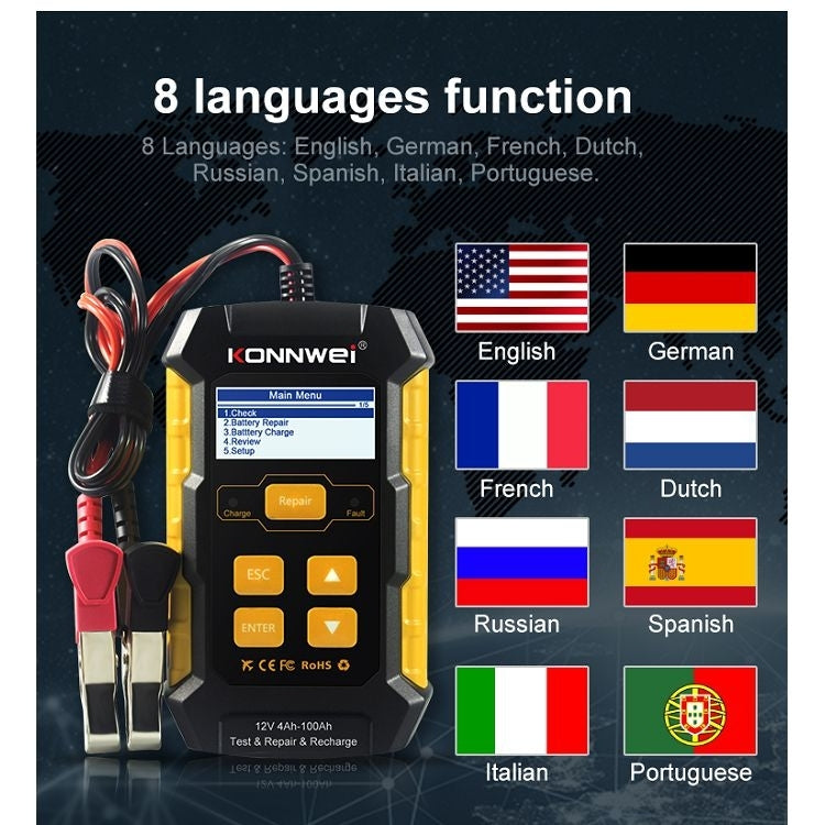 KONNWEI KW510 3 in 1 Car Battery Tester / Charger / Repairer, Support 8 Languages (EU Plug)