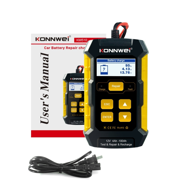 KONNWEI KW510 3 in 1 Car Battery Tester / Charger / Repairer, Support 8 Languages (EU Plug)