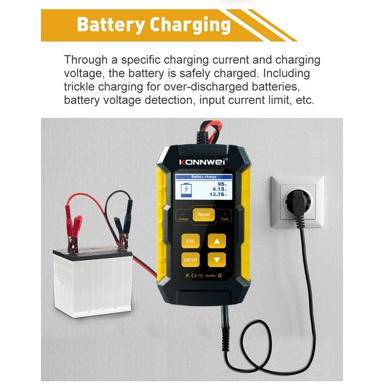 KONNWEI KW510 3 in 1 Car Battery Tester / Charger / Repairer, Support 8 Languages (EU Plug)