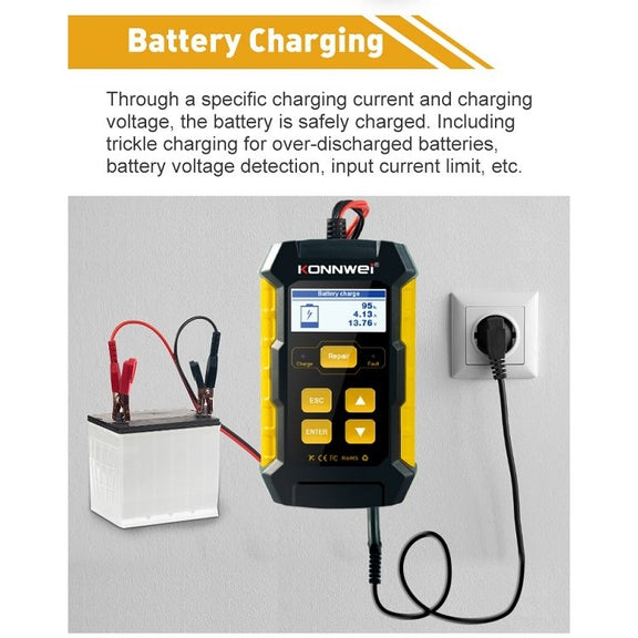 KONNWEI KW510 3 in 1 Car Battery Tester / Charger / Repairer, Support 8 Languages (EU Plug)