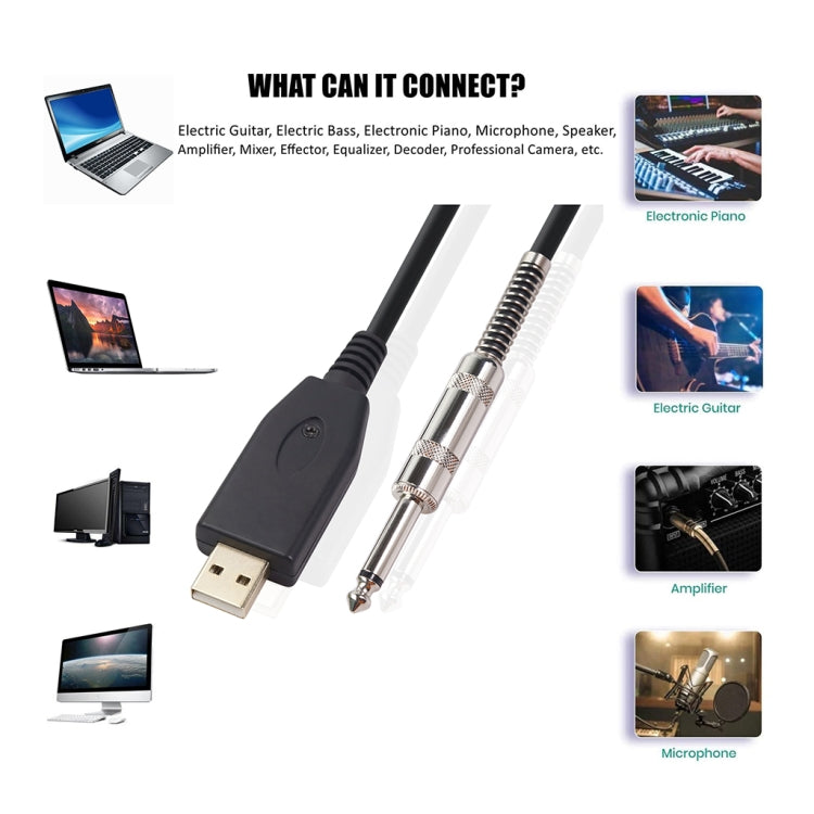 US48S USB to 6.35mm Electric Guitar Recording Cable, Cable Length:3m