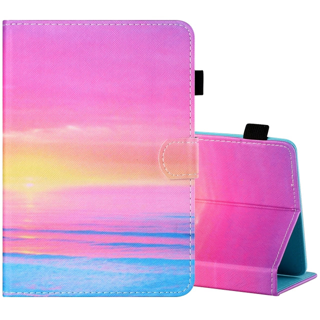 For 10 inch Tablet PC Universal Sewing Thread Horizontal Painted Flat Leather Case with Pen Cover & Anti Skid Strip & Card Slot & Holder(Sunrise)