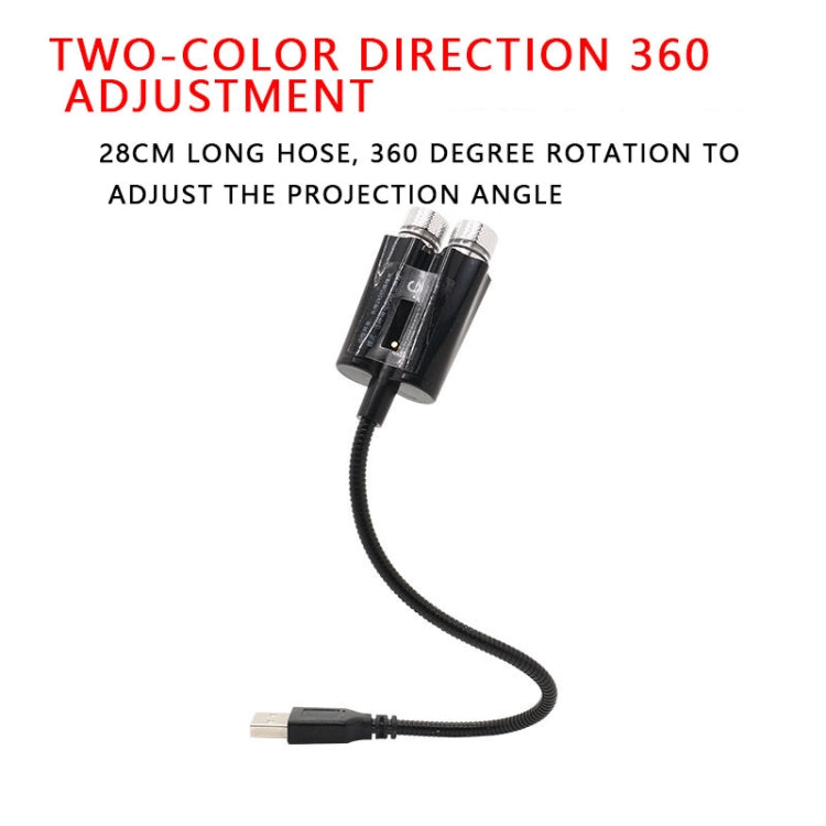 Car Two-color USB Star Dome Light Atmosphere Laser Projection Decorative Light, Constantly Bright Version(Red Green)