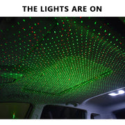 Car Two-color USB Star Dome Light Atmosphere Laser Projection Decorative Light, Voice Control Version(Red Green)