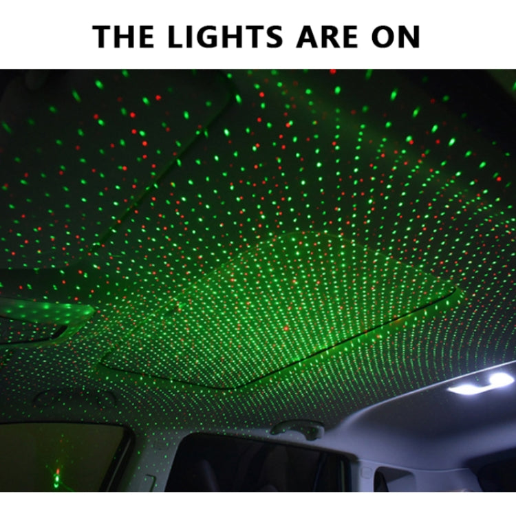 Car Two-color USB Star Dome Light Atmosphere Laser Projection Decorative Light, Voice Control Version(Red Green)
