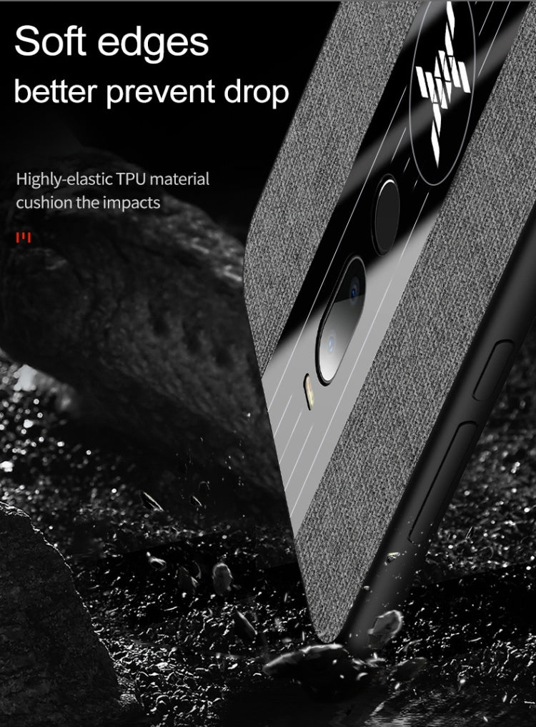 For Meizu Note 8 XINLI Stitching Cloth Texture Shockproof TPU Protective Case with Ring Holder(Black)