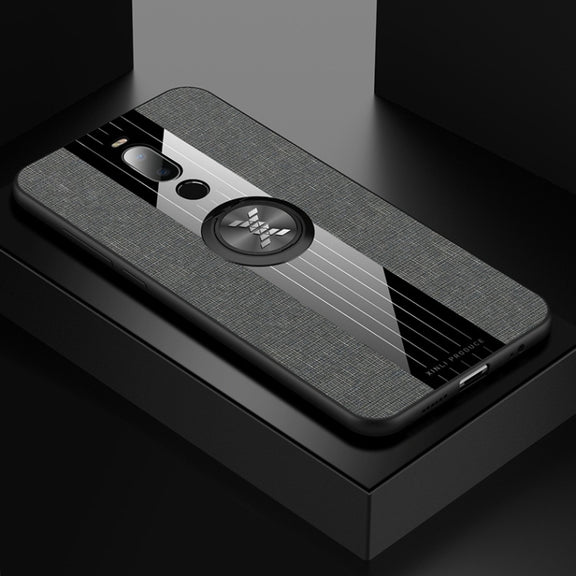 For Meizu Note 8 XINLI Stitching Cloth Texture Shockproof TPU Protective Case with Ring Holder(Grey)