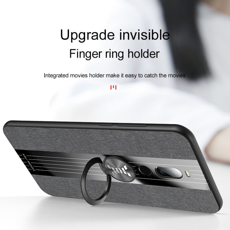 For Meizu Note 8 XINLI Stitching Cloth Texture Shockproof TPU Protective Case with Ring Holder(Grey)