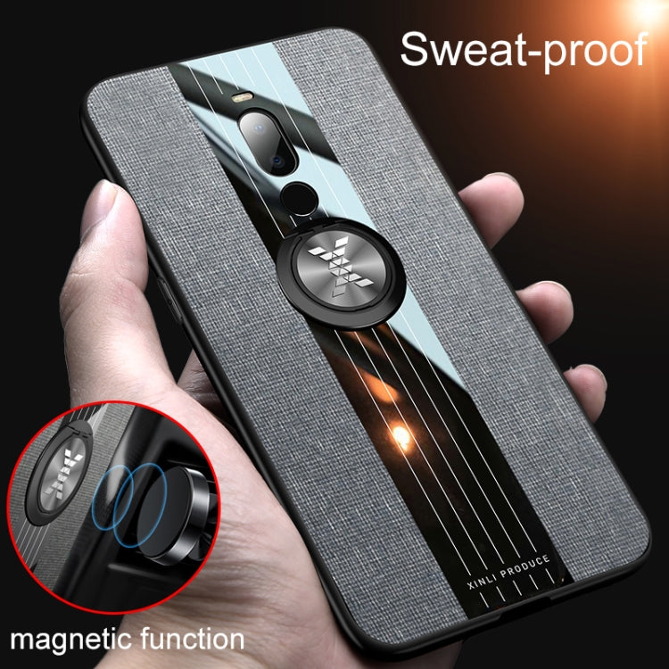 For Meizu Note 8 XINLI Stitching Cloth Texture Shockproof TPU Protective Case with Ring Holder(Brown)