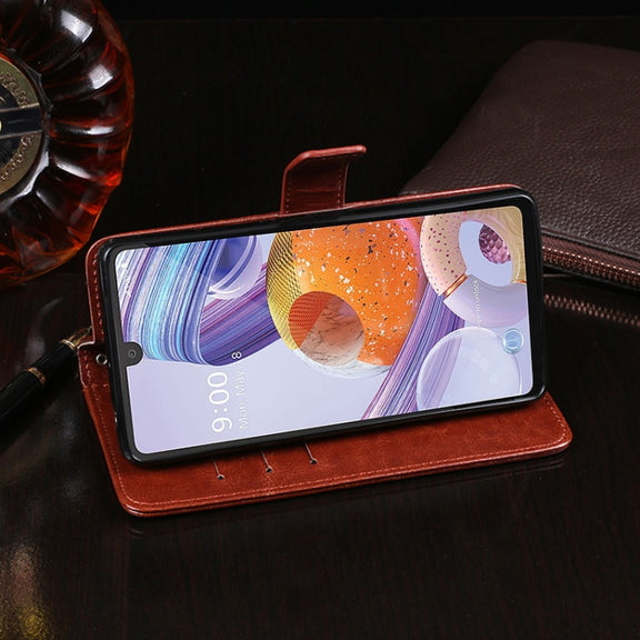 For LG K71 idewei Crazy Horse Texture Horizontal Flip Leather Case with Holder & Card Slots & Wallet(Brown)