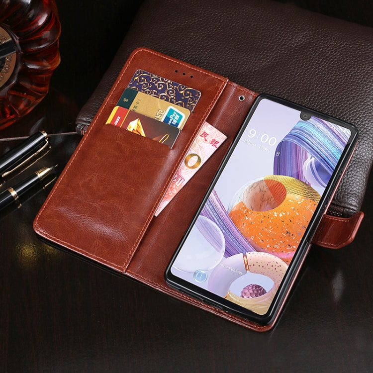 For LG K71 idewei Crazy Horse Texture Horizontal Flip Leather Case with Holder & Card Slots & Wallet(Dark Blue)