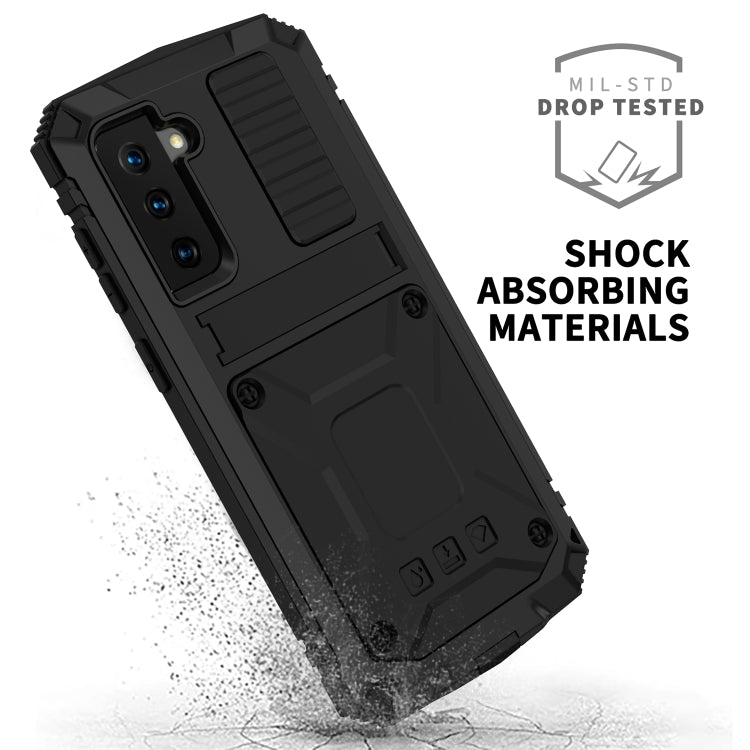 For Samsung Galaxy S21+ 5G R-JUST Shockproof Water-resistant Dust-proof Metal + Silicone Protective Case with Holder(Black)