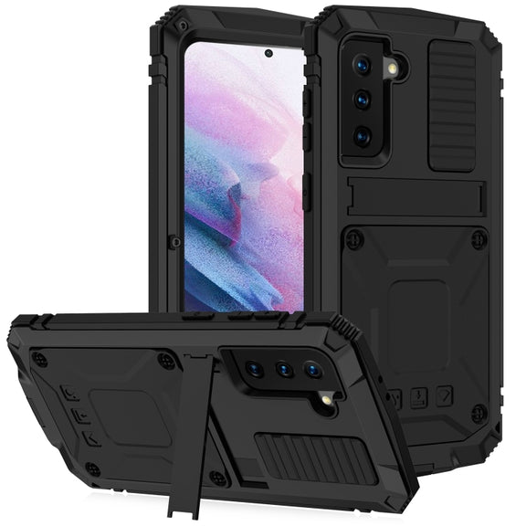 For Samsung Galaxy S21+ 5G R-JUST Shockproof Water-resistant Dust-proof Metal + Silicone Protective Case with Holder(Black)