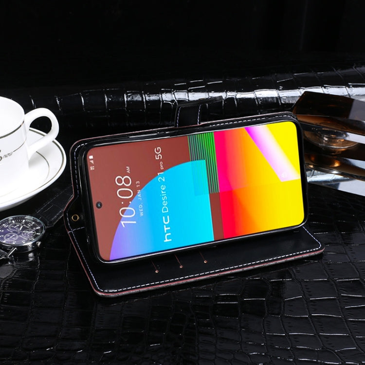 For HTC Desire 21+ idewei Crocodile Texture Horizontal Flip Leather Case with Holder & Card Slots & Wallet(Dark Blue)