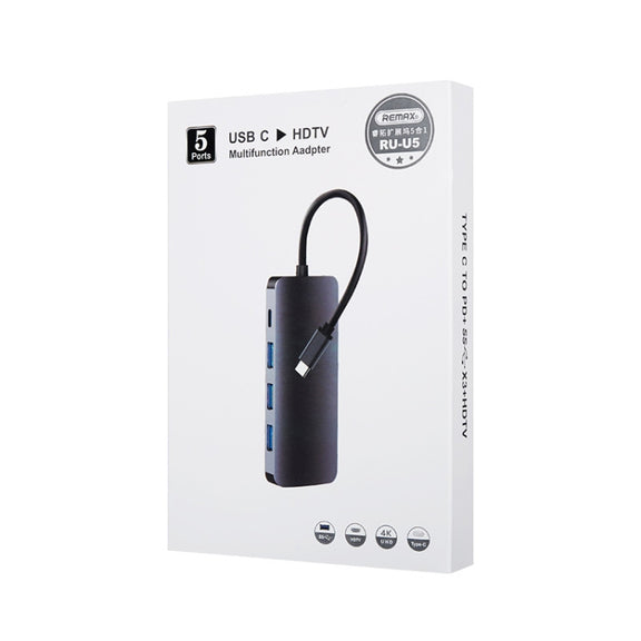 Remax RU-U5 5 In1 Multi-function Type-C / USB-C HUB Docking Station(Dark Grey)