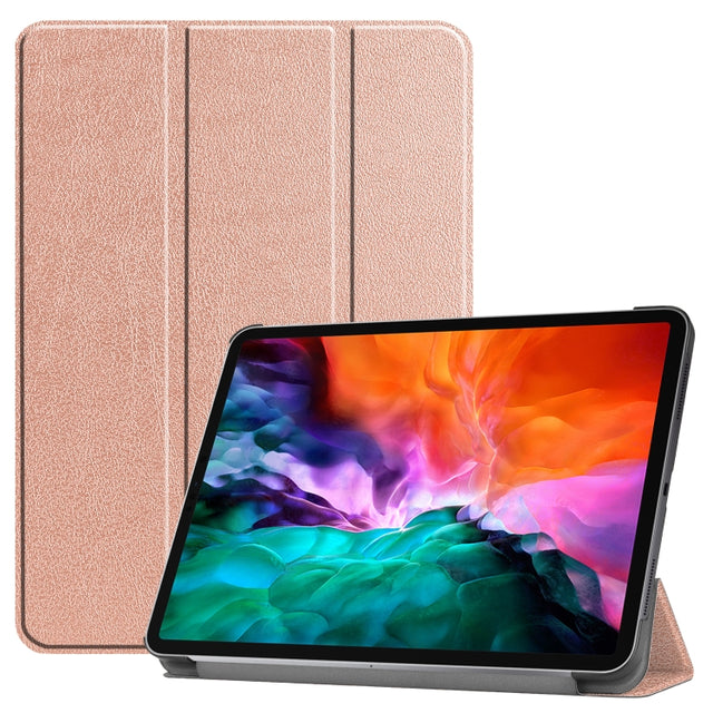 For  iPad Air 13 2024 / Pro 12.9 2022 Custer Texture 3-folding Smart Leather Tablet Case(Rose Gold)