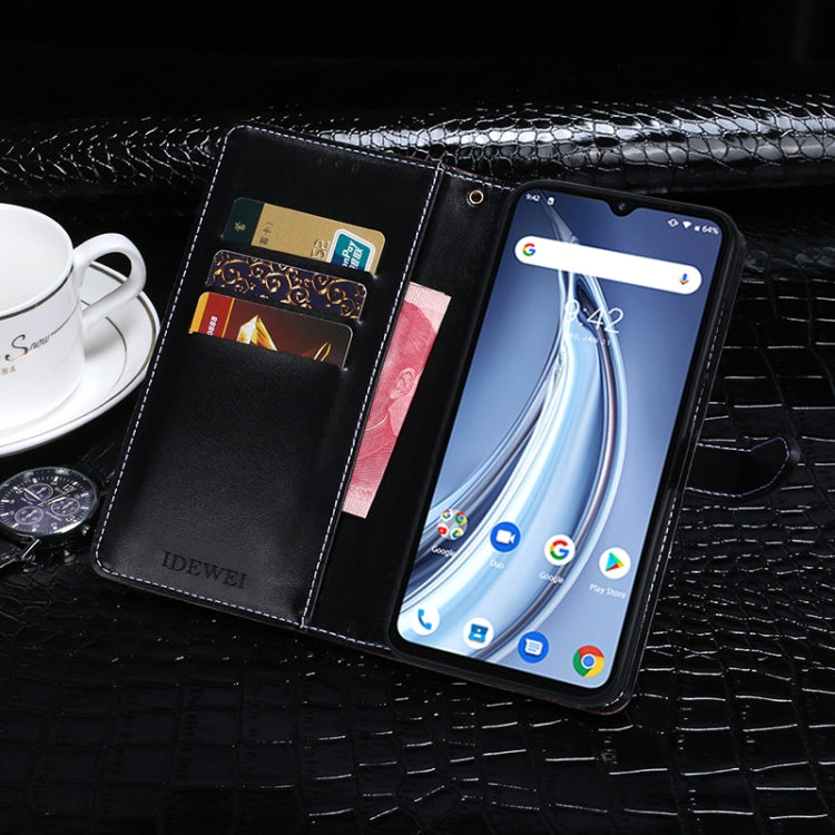 For Umidigi A9 idewei Crocodile Texture Horizontal Flip Leather Case with Holder & Card Slots & Wallet(Dark Brown)