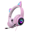 AKZ-022 USB + 3.5mm Port Cat Ear Design Foldable LED Headset with Mic(Pink) - free shipping - PMC Jewellery - Order now!