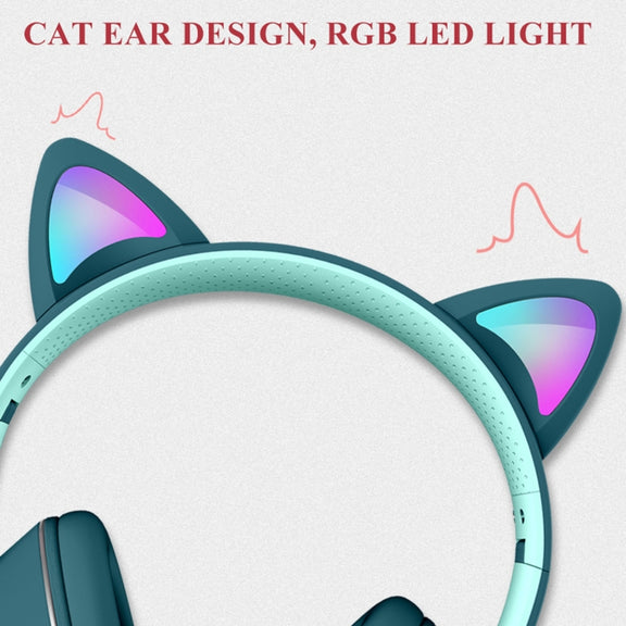 AKZ-022 USB + 3.5mm Port Cat Ear Design Foldable LED Headset with Mic(Light Blue)