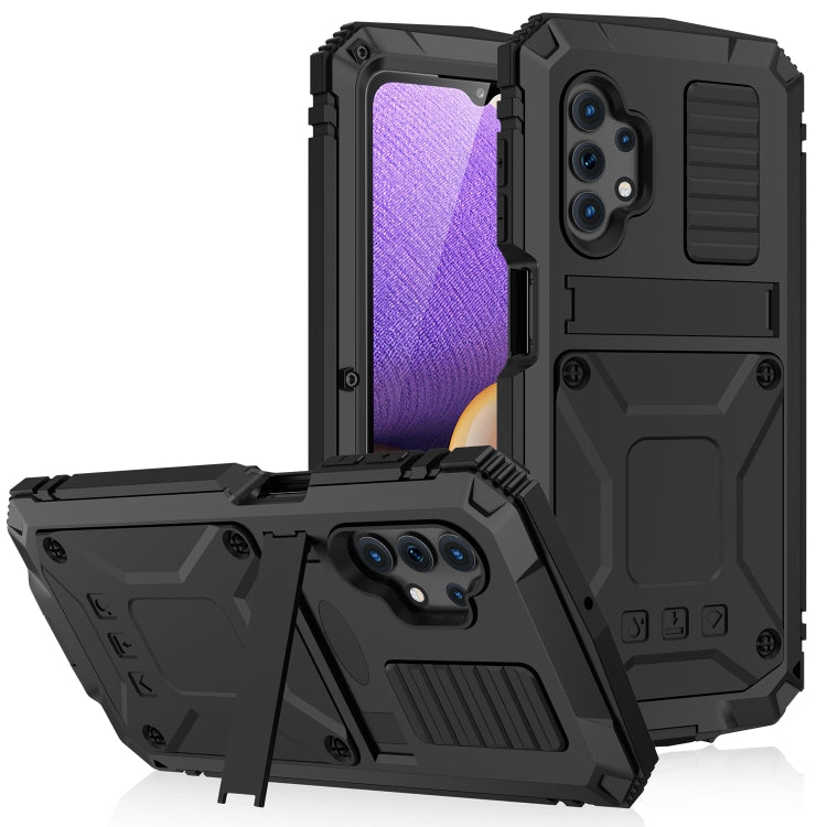 For Samsung Galaxy A32 5G / M32 5G R-JUST Water-resistant Shockproof Dustproof Metal + Silicone Protective Case with Holder(Black)