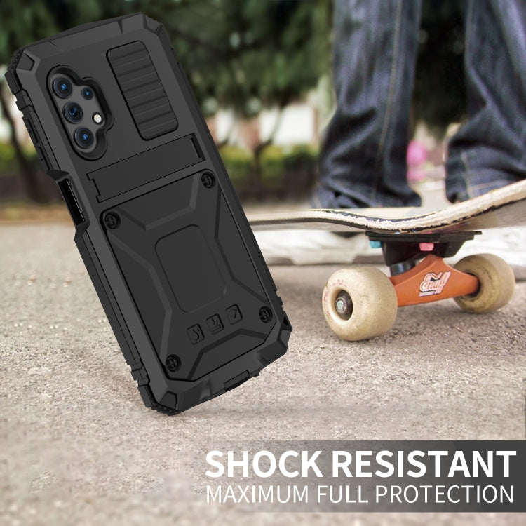 For Samsung Galaxy A32 5G / M32 5G R-JUST Water-resistant Shockproof Dustproof Metal + Silicone Protective Case with Holder(Black)