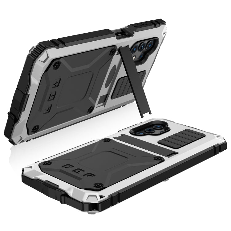 For Samsung Galaxy A32 5G / M32 5G R-JUST Water-resistant Shockproof Dustproof Metal + Silicone Protective Case with Holder(Silver)