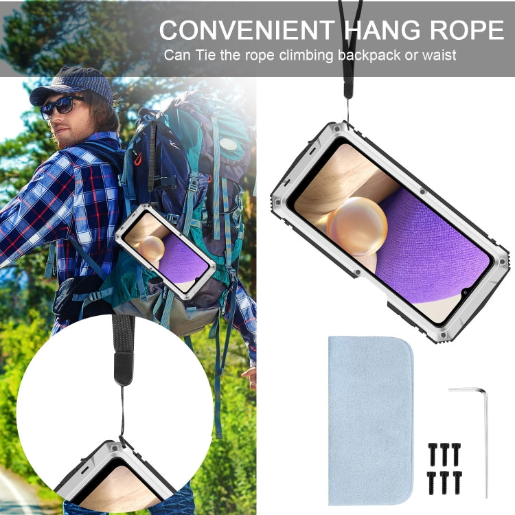 For Samsung Galaxy A32 5G / M32 5G R-JUST Water-resistant Shockproof Dustproof Metal + Silicone Protective Case with Holder(Silver)