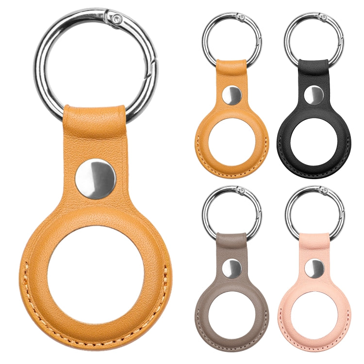 Anti-scratch Top-layer Cowhide Leather Case Cover with Switchable Keychain Ring for AirTag(Rose Pink)