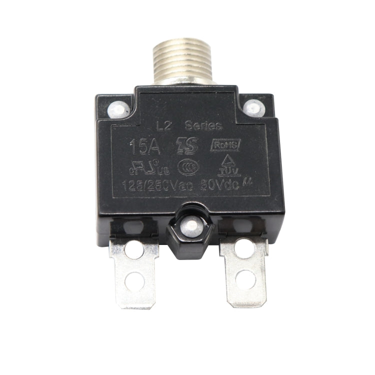 L2 Series 50V Car Overload Protector Manual Reset DC Circuit Breaker with Water-resistant Cover, Current:15A