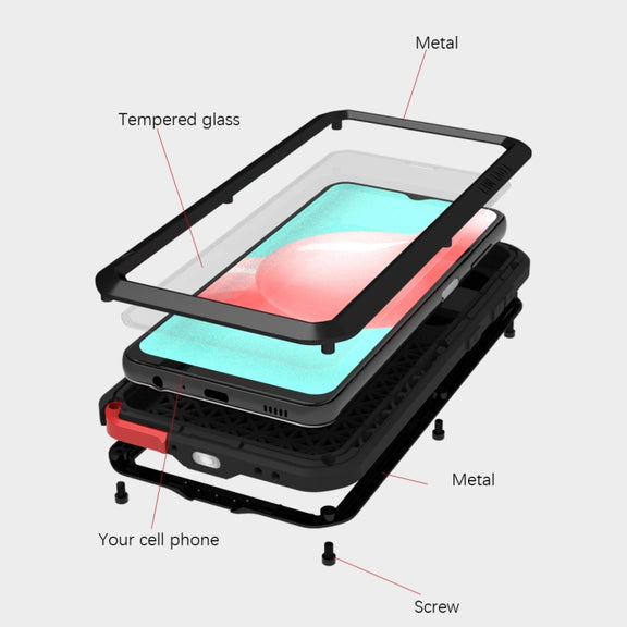 For Samsung Galaxy A32 5G LOVE MEI Metal Shockproof Water-resistant Dustproof Protective Case with Glass(White)
