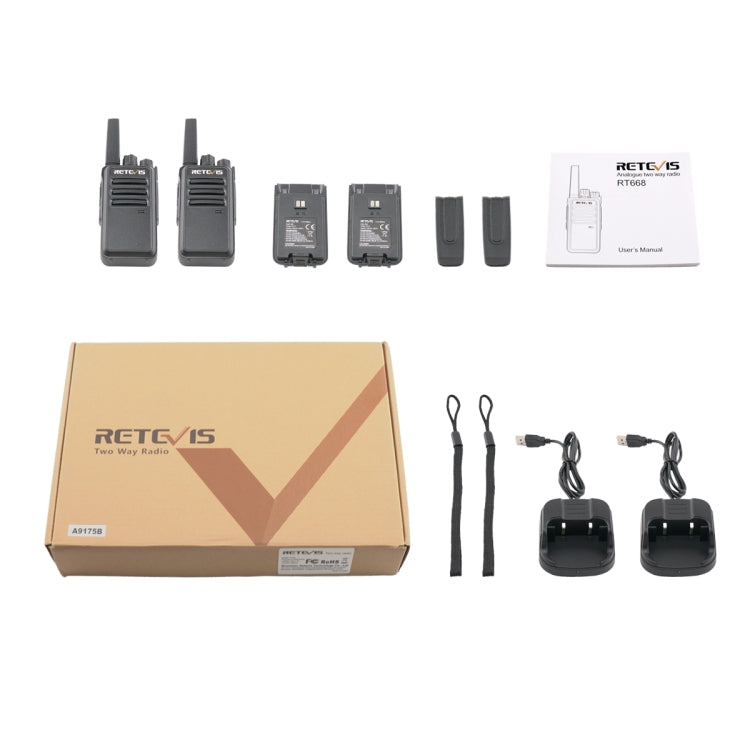 1 Pair RETEVIS RT668 0.5W PMR446 16CHS Two Way Radio Handheld Walkie Talkie, EU Plug(Black)