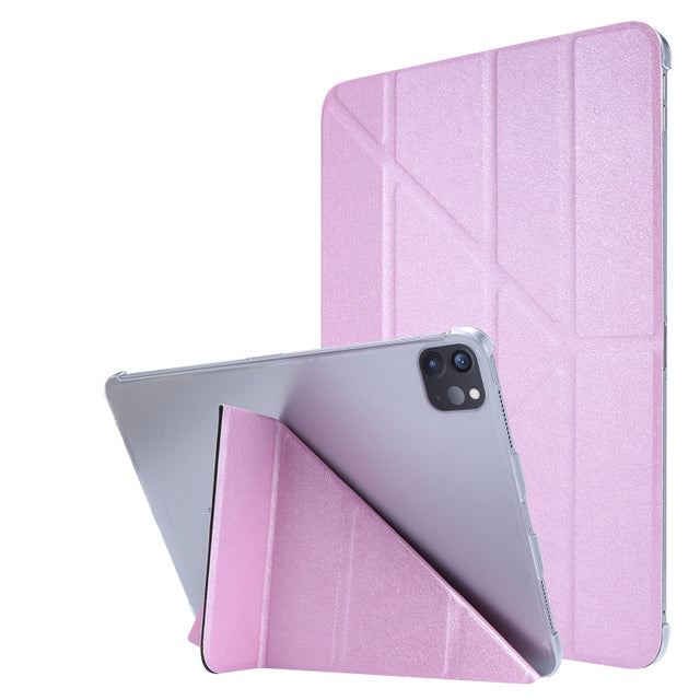 For iPad Air 13 2025 / 2024 / iPad Pro 12.9 2022 / 2021 Silk Texture Horizontal Deformation Flip Leather Tablet Case with Holder(Pink)